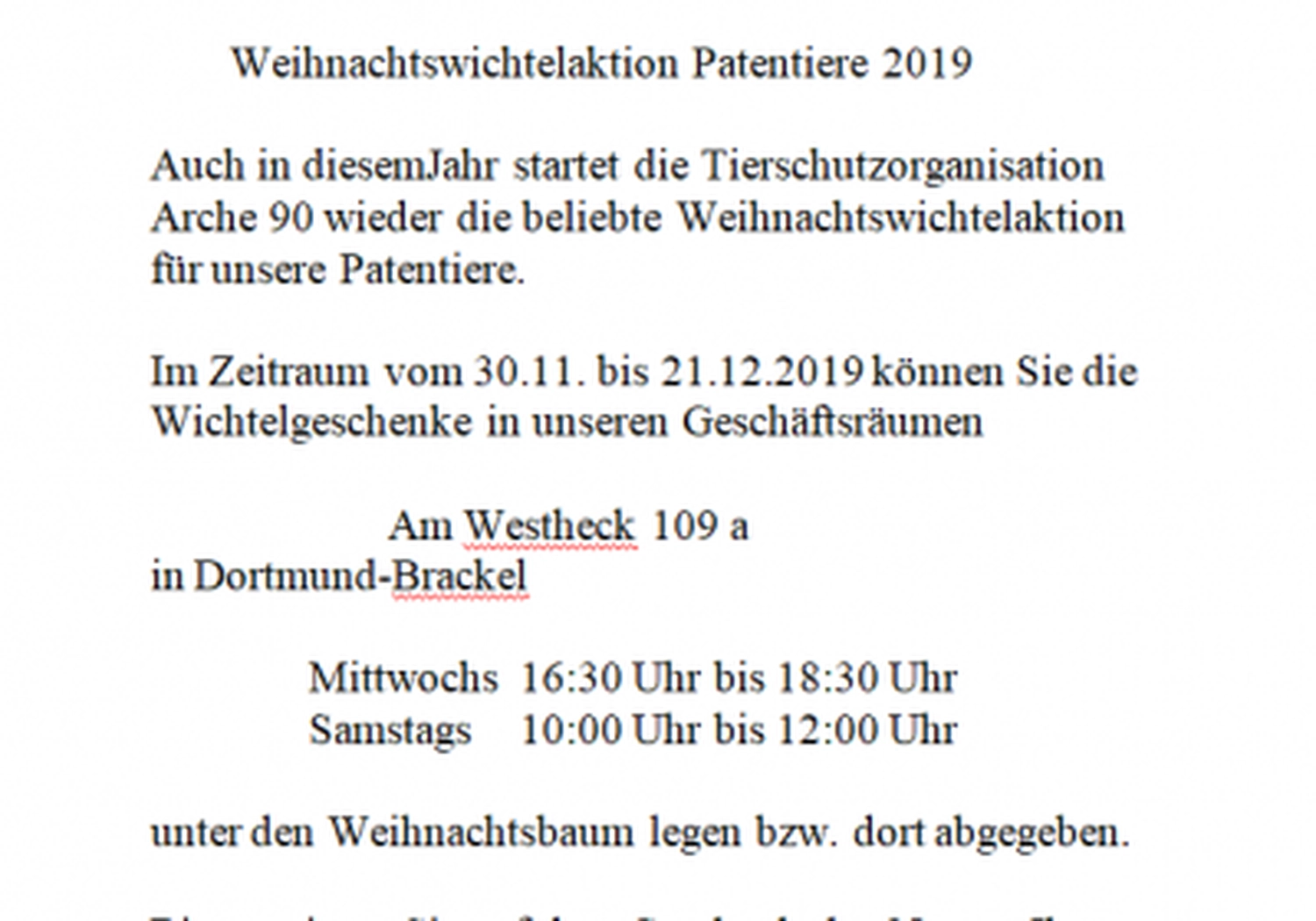 Tierschutzorganisation Arche 90 e.V. - Gutschein