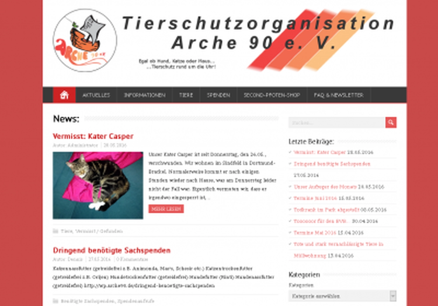 Tierschutzorganisation Arche 90 e.V. - Neue Homepage endlich online